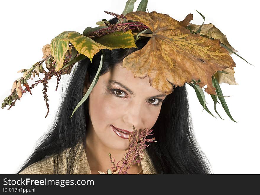 Miss autumn woman with laurel wreath of grape leads,more photos with this model in <a href=http://www.dreamstime.com/autumn-rcollection8230-resi828293>Autumn</a>