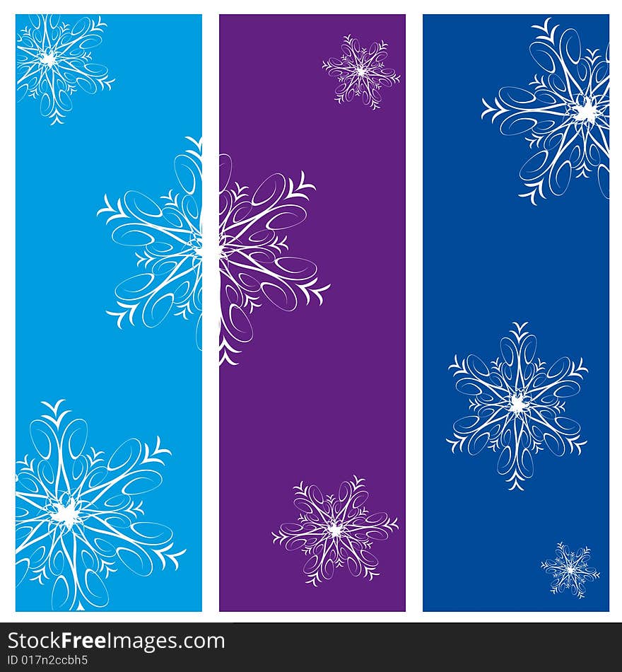 Three christmas vertical banners with snowflakes