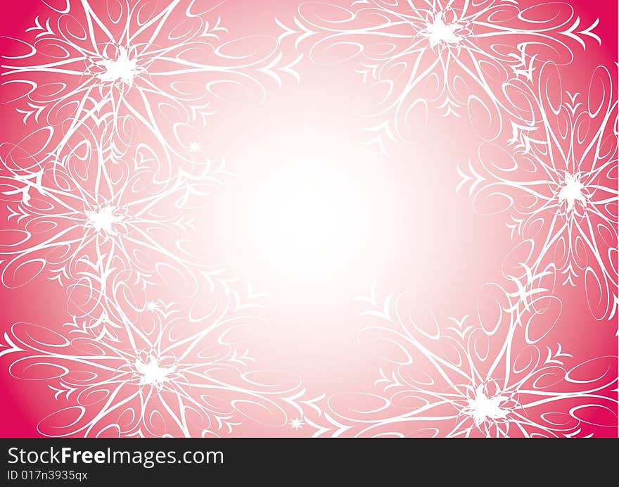 Abstract snowflakes on pink background