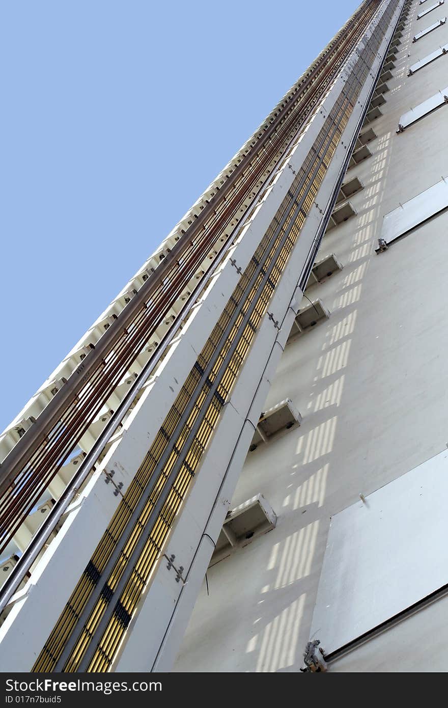 View from beneath a modern building. View from beneath a modern building