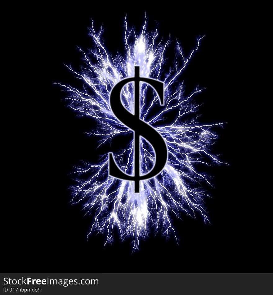 Electric dollar symbol isolate on black