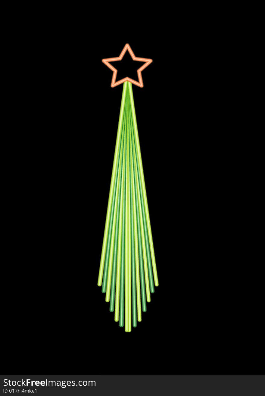 Neon christmas tree from green stripes with orange star