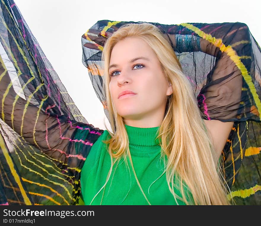 Beautiful young  woman portrait  with scarf