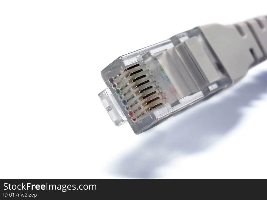 RJ45 connector on white background.