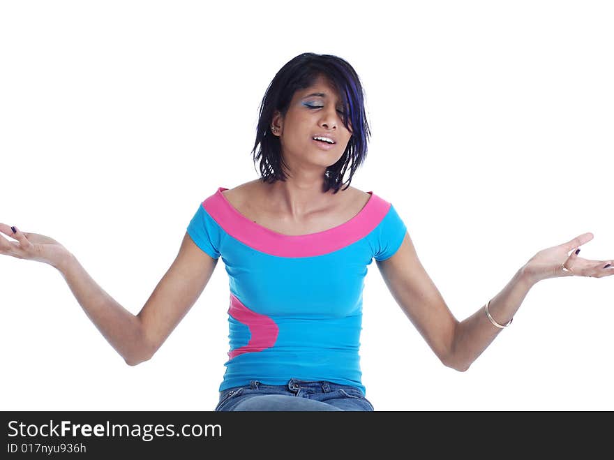 Picture of one girl on white background. Picture of one girl on white background