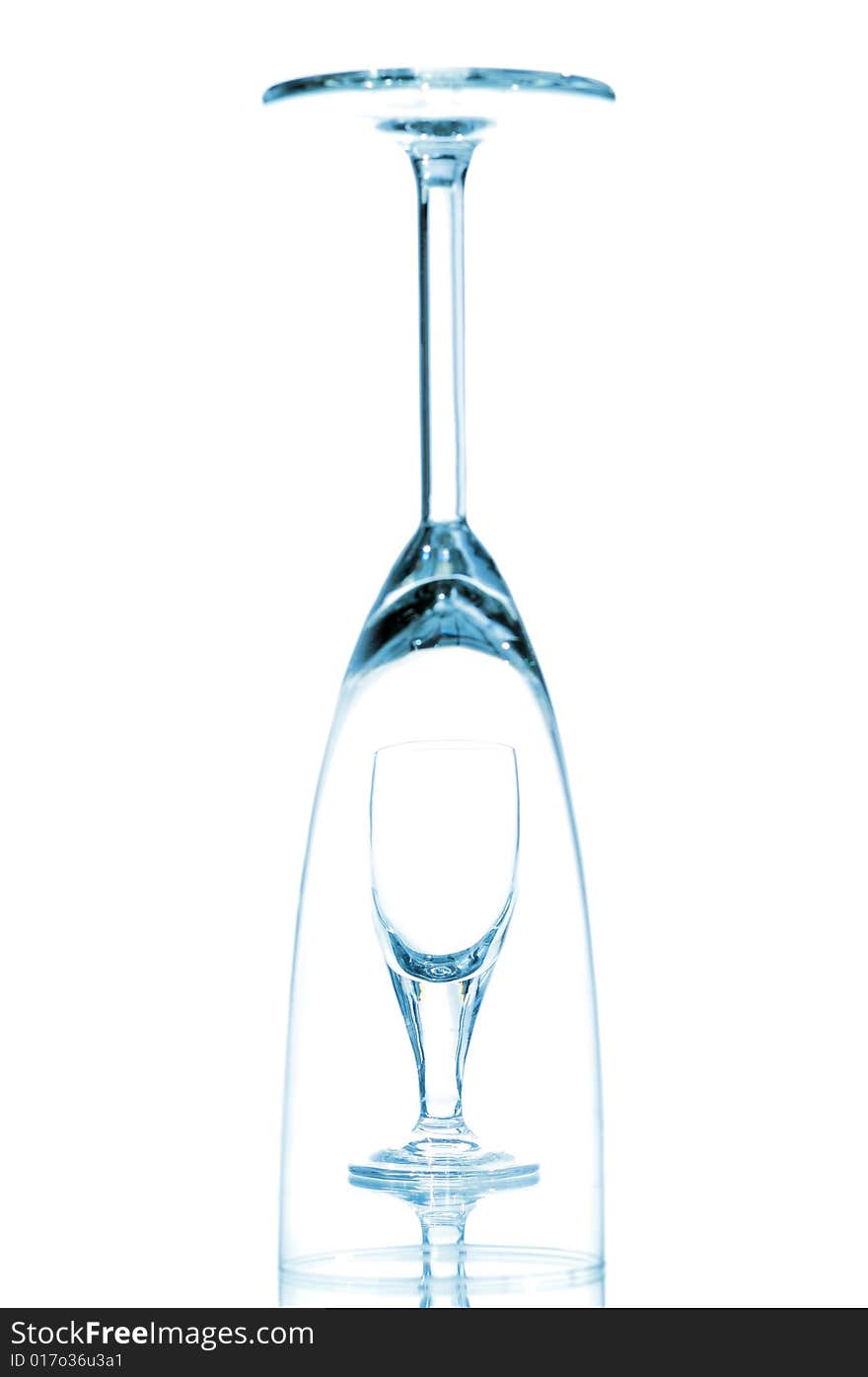 Wine glass in tinted blue colour one white. Wine glass in tinted blue colour one white