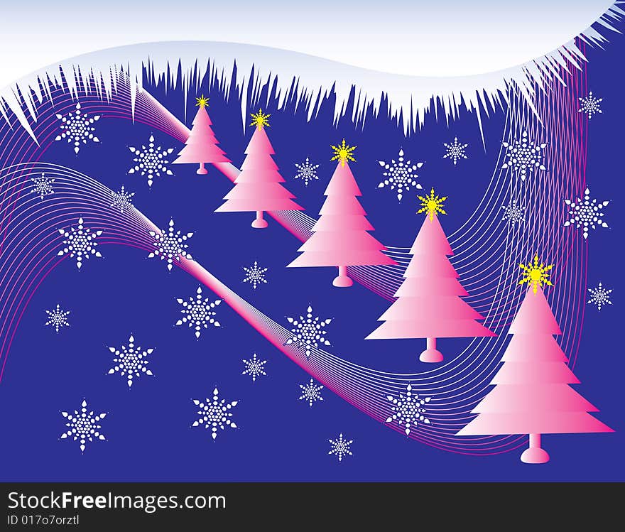 Pink Christmas Trees are Featured in an Abstract Holiday Illustration.