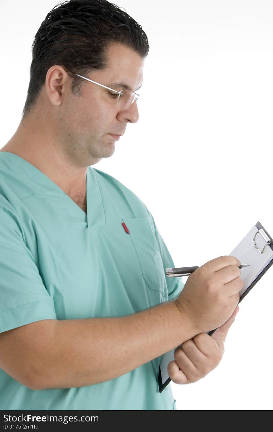 Doctor writing the prescription isolated on white background