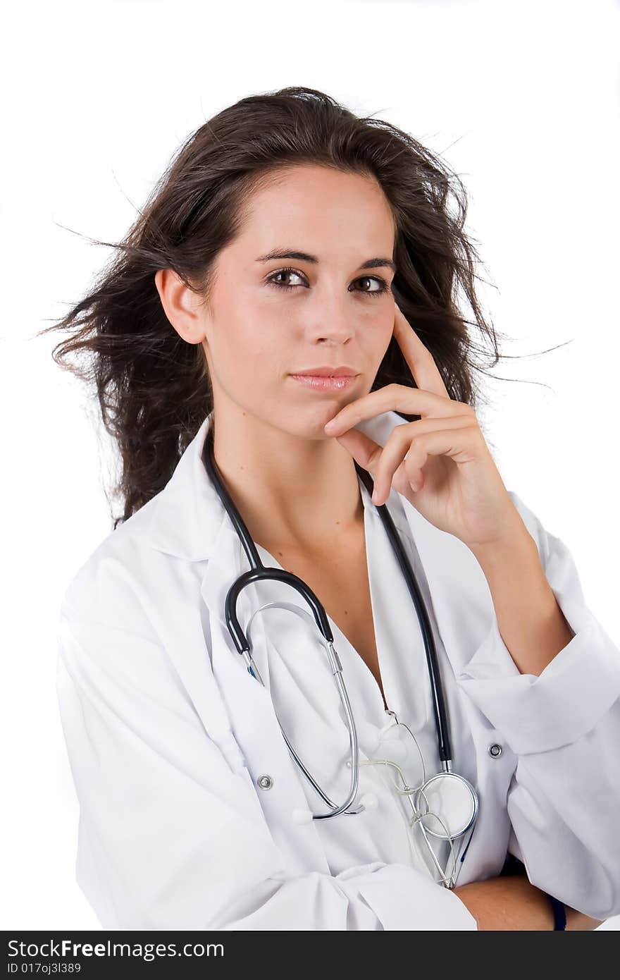 Young beautiful female nurse with stethoscope