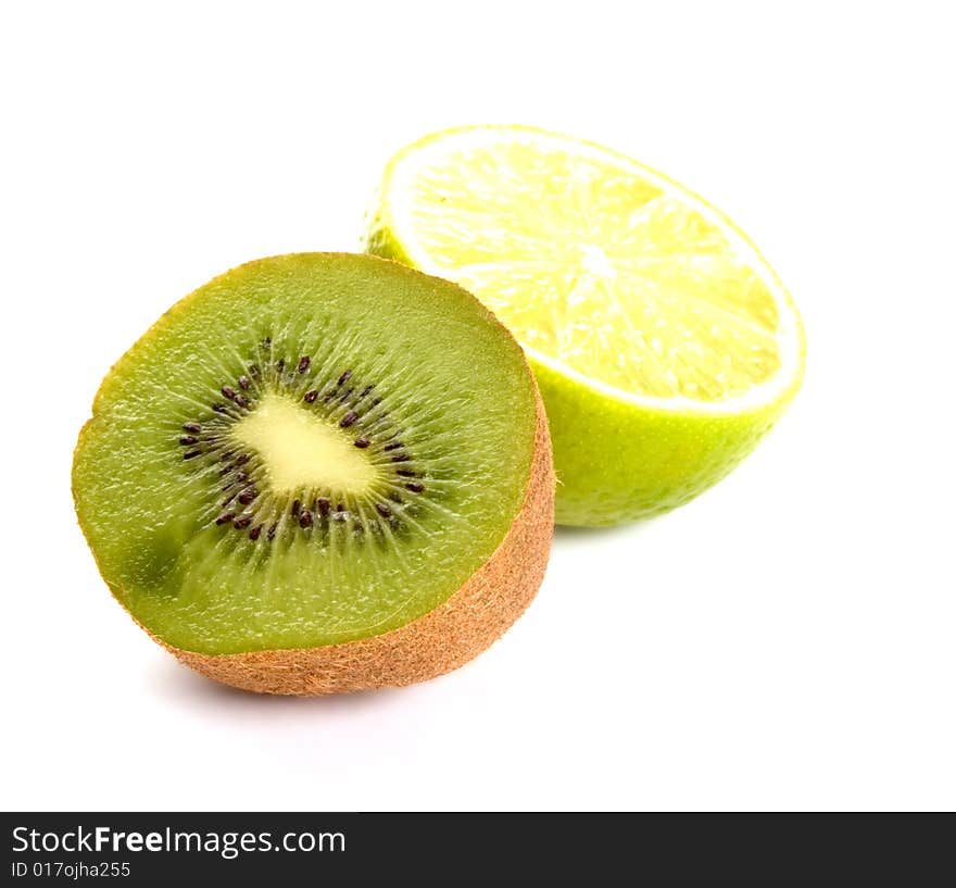 Kiwi and lime isolated on white