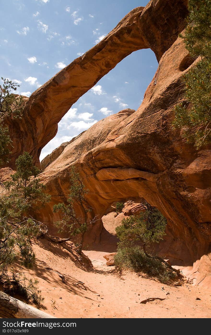 Rock arch on blue sky background in arches national park utah. Rock arch on blue sky background in arches national park utah