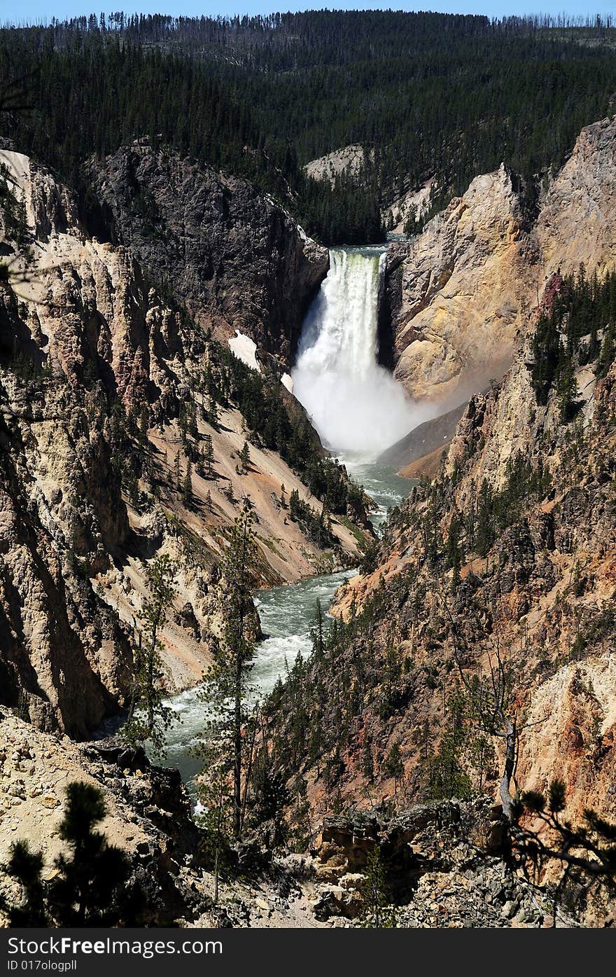 Nice waterfall in yellowstone transforming in a little stream. Nice waterfall in yellowstone transforming in a little stream