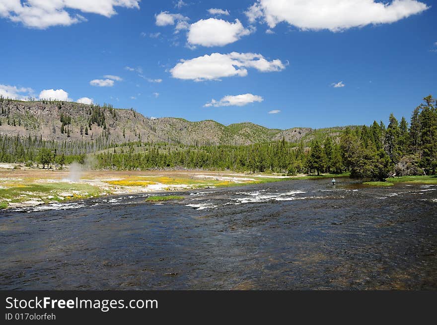 River and hot spring in yellowstone