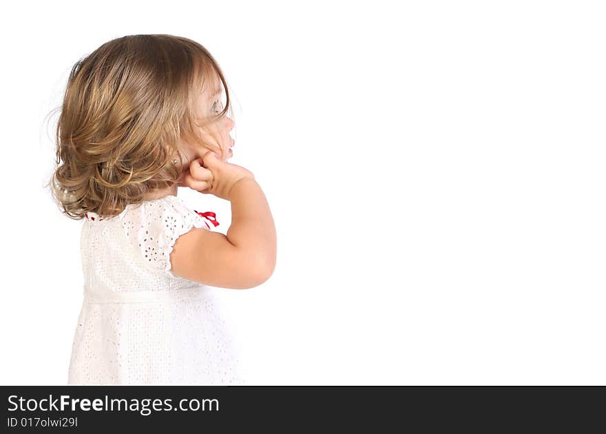 Beauty a little girl on white background