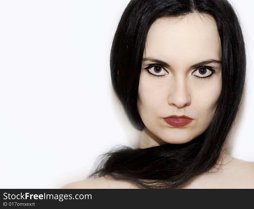 Black hair smiling girl in pin-up style. studio shot. Black hair smiling girl in pin-up style. studio shot