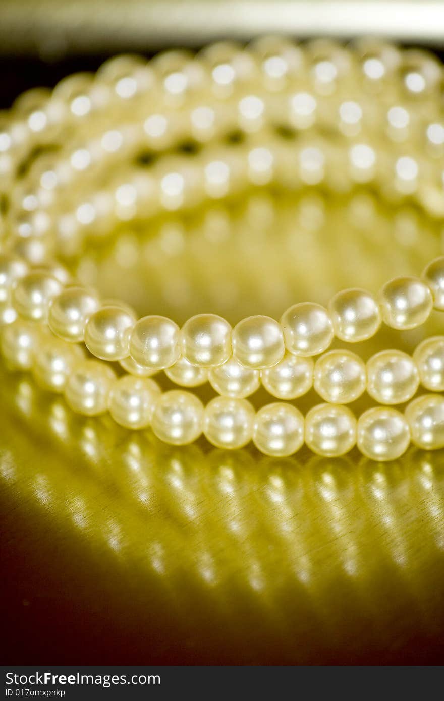 Close-up of vintage pearl bracelet