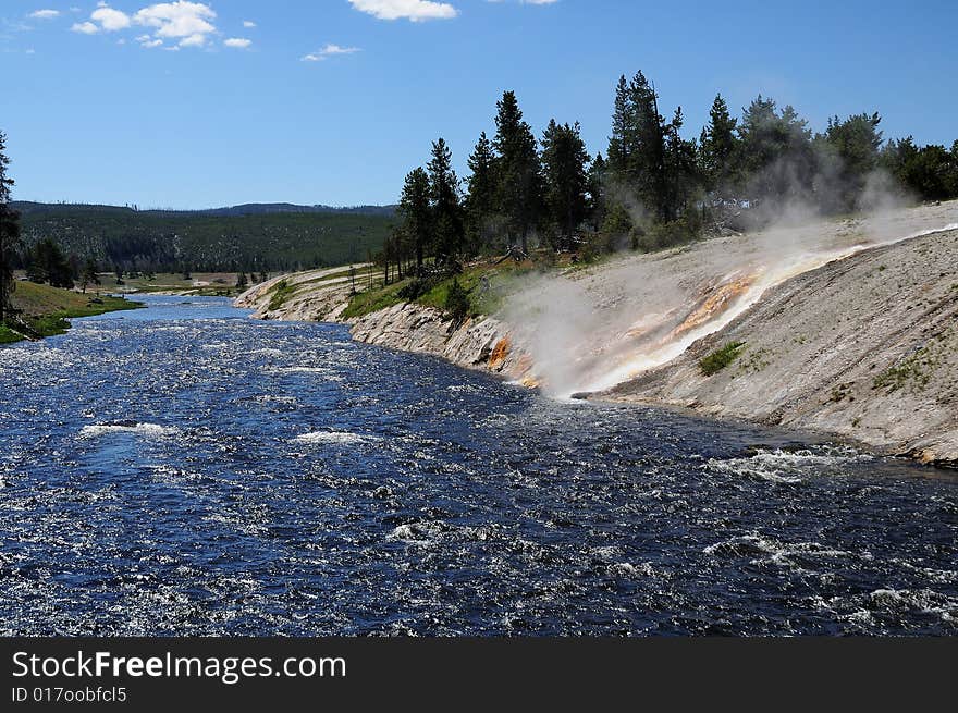 River and hot spring in yellowstone