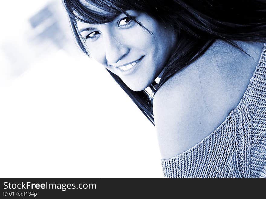 Smiling beautiful woman with white background. Smiling beautiful woman with white background