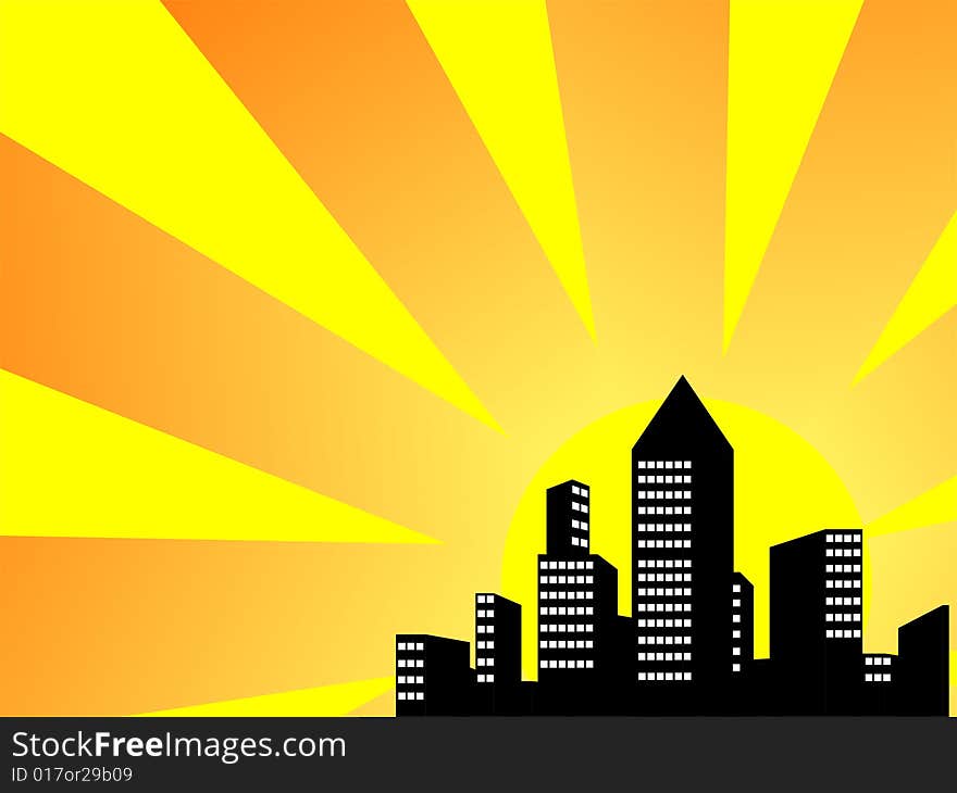 Black and white building in a yellow background. Black and white building in a yellow background