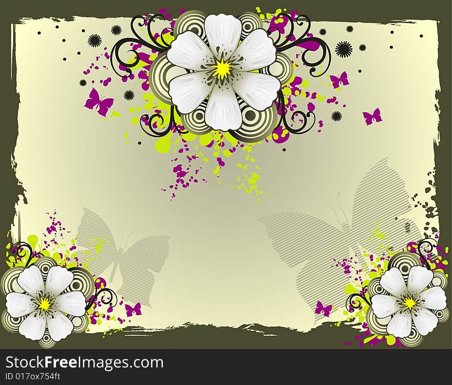 Vector fantasy background and flowers illustration composition. Vector fantasy background and flowers illustration composition