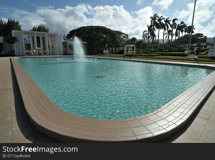 Fountain in front of Mormon Church in Oahu