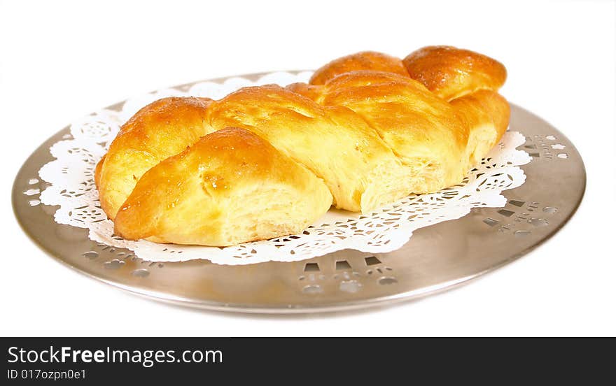 Homemade bread served on a silver platter