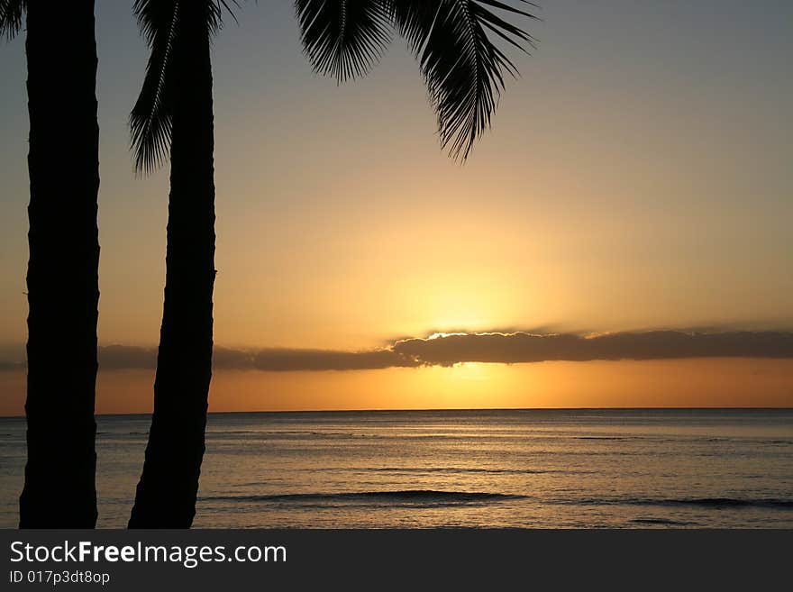 Sunset off Waikiki Beach in Honolulu, Oahu, Hawaii. Sunset off Waikiki Beach in Honolulu, Oahu, Hawaii