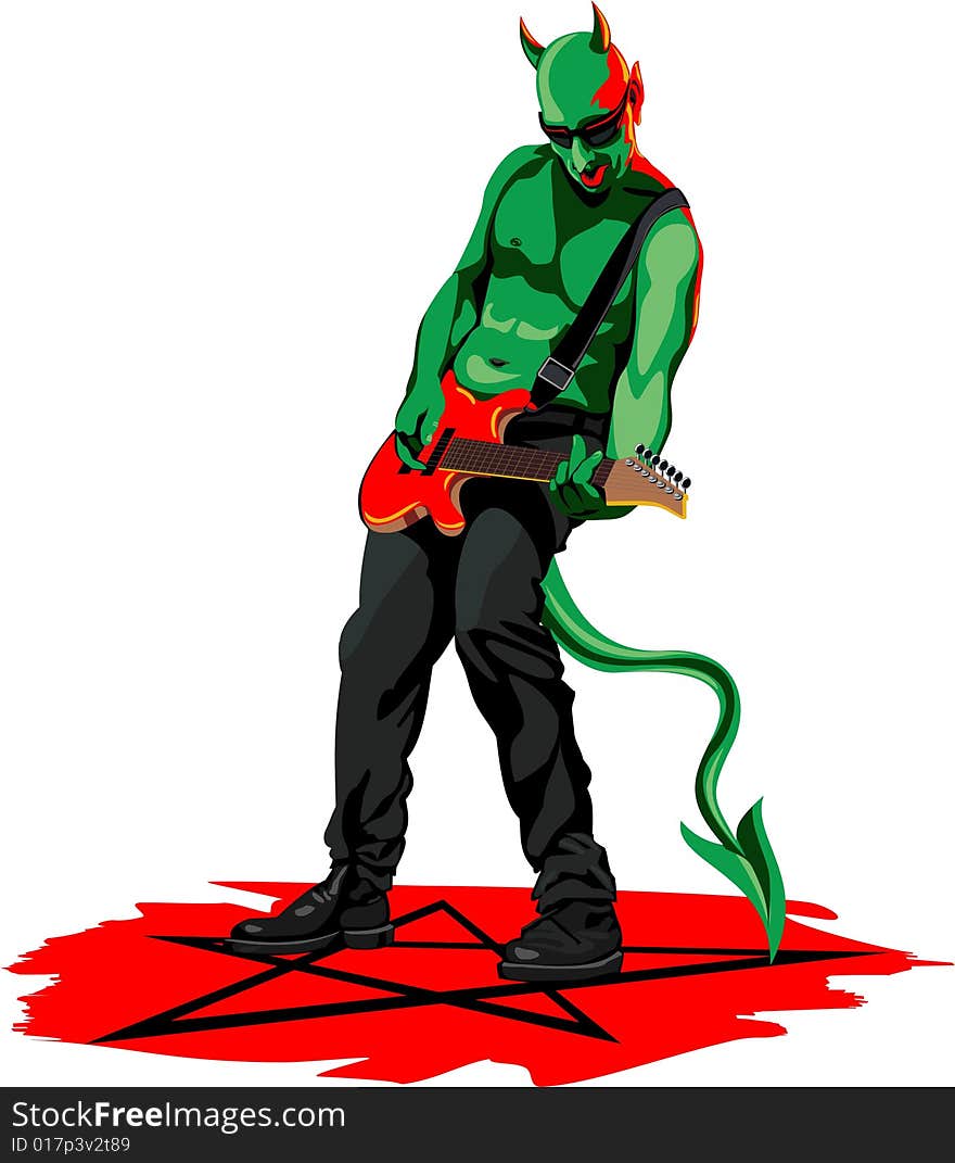 Vector illustration of demon to playing the guitar. Vector illustration of demon to playing the guitar