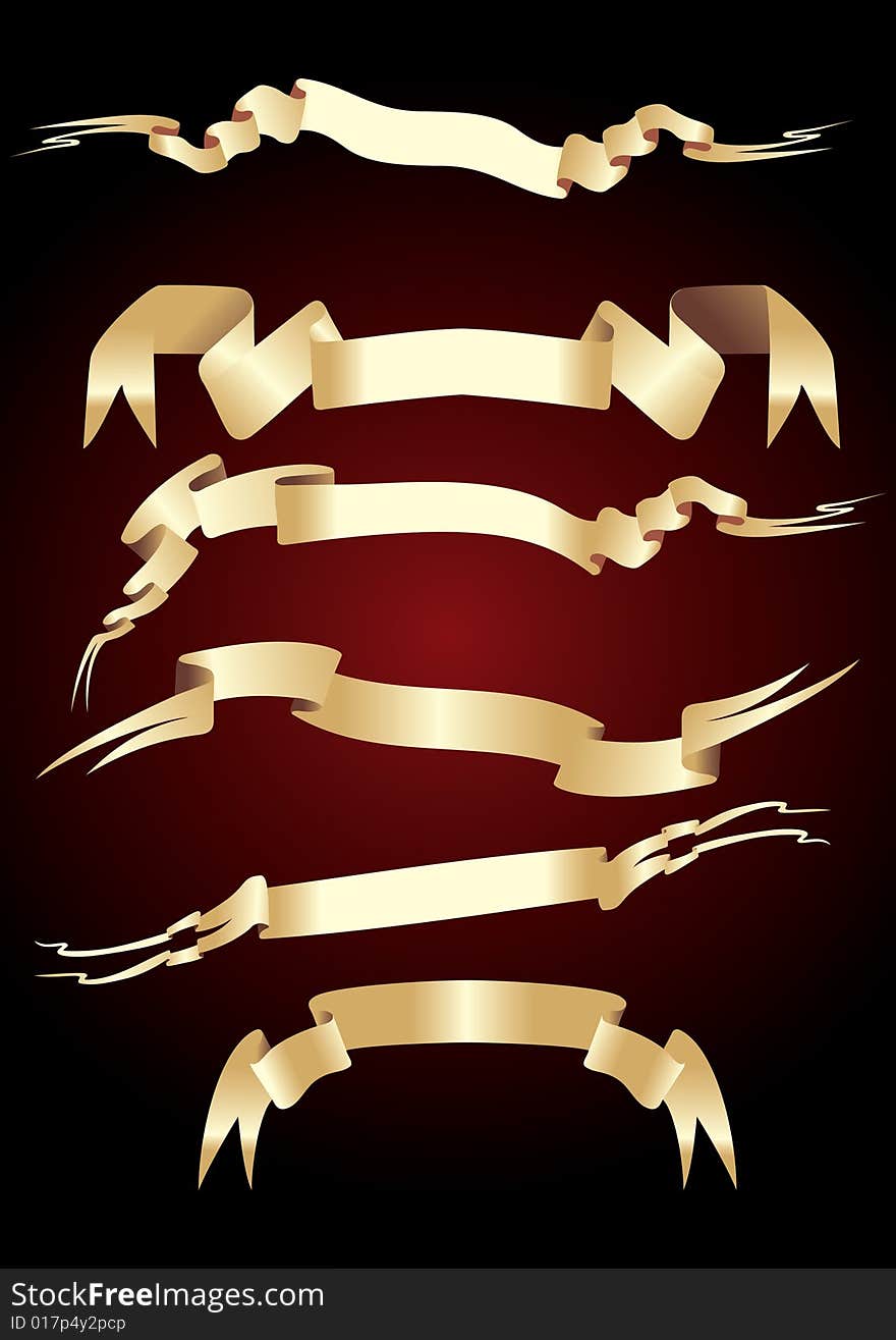 Gold Ribbons, banner, blank, clip-art