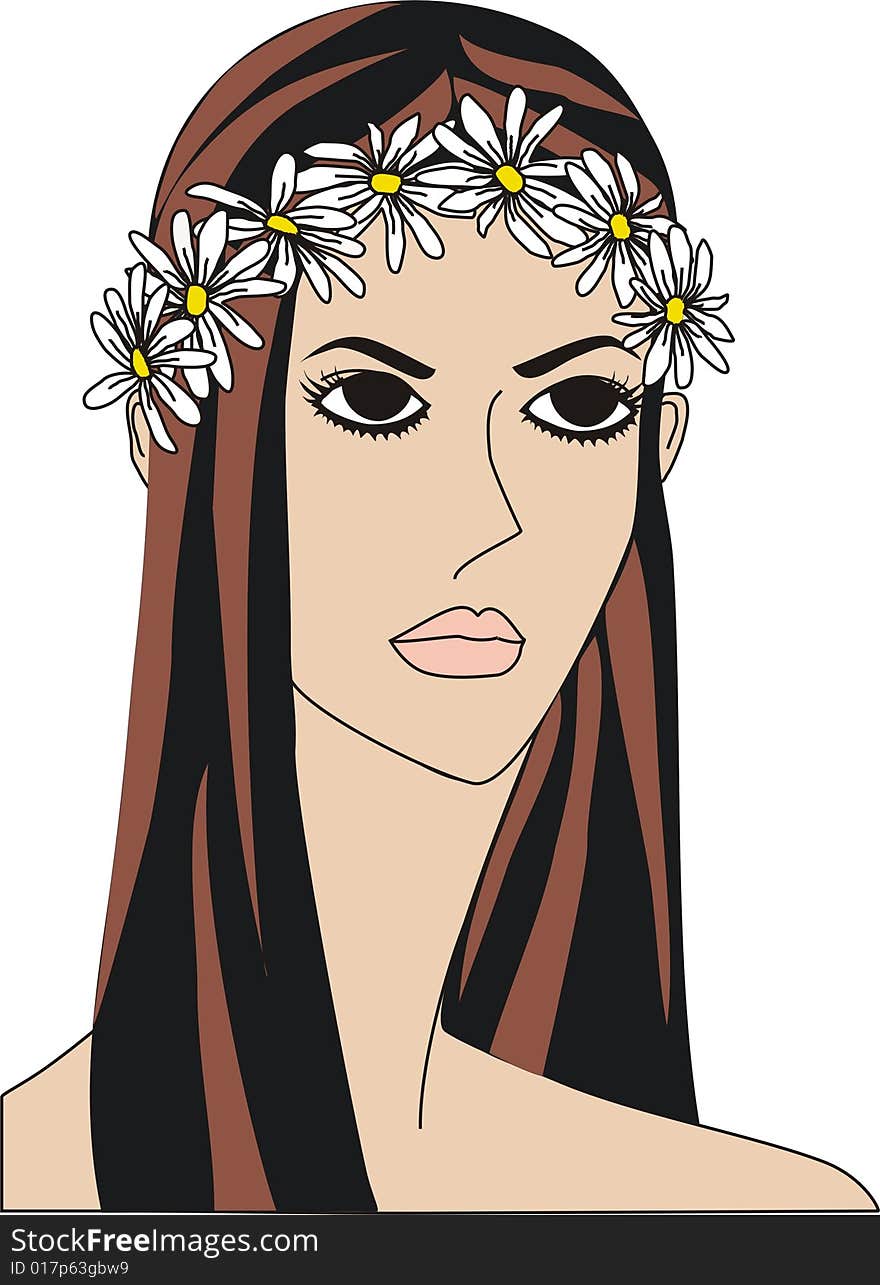 Beautiful young woman crown with a daisy tiara. Beautiful young woman crown with a daisy tiara.