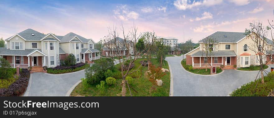 Panorama of the single story bungalows. Panorama of the single story bungalows.