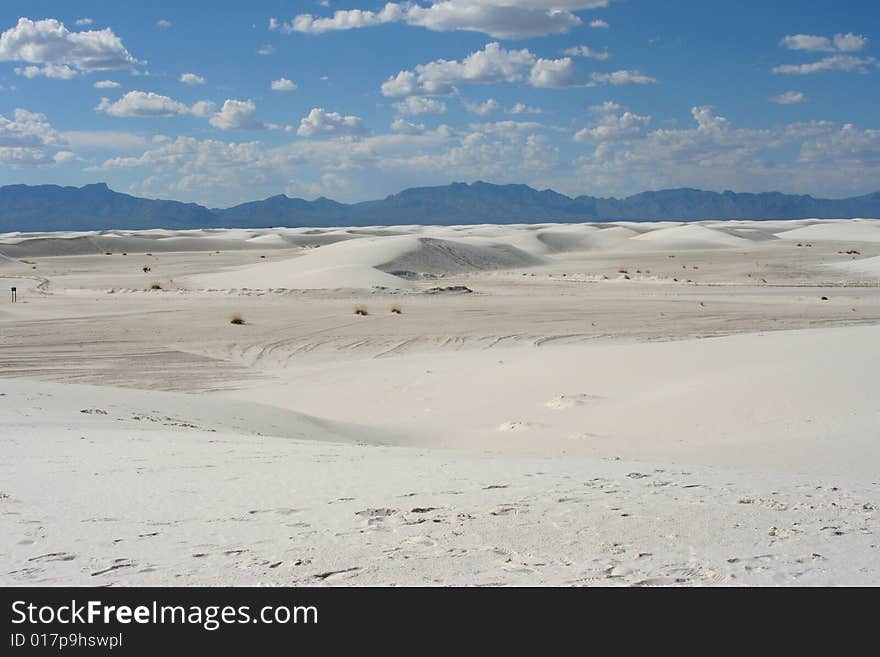 Scenic view of the hills and mountains at White Sands National Monument in New Mexico. Scenic view of the hills and mountains at White Sands National Monument in New Mexico.