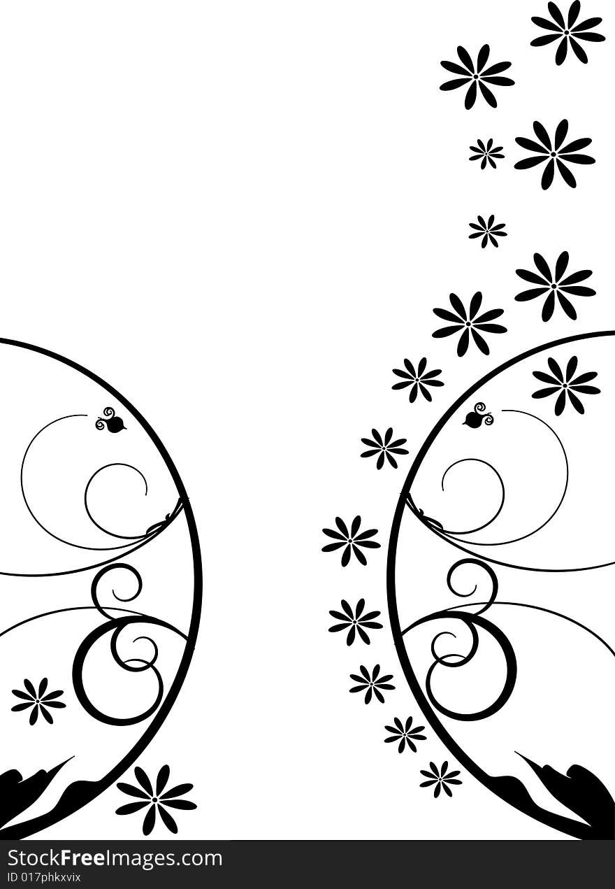 Black and white design ornament with flowers