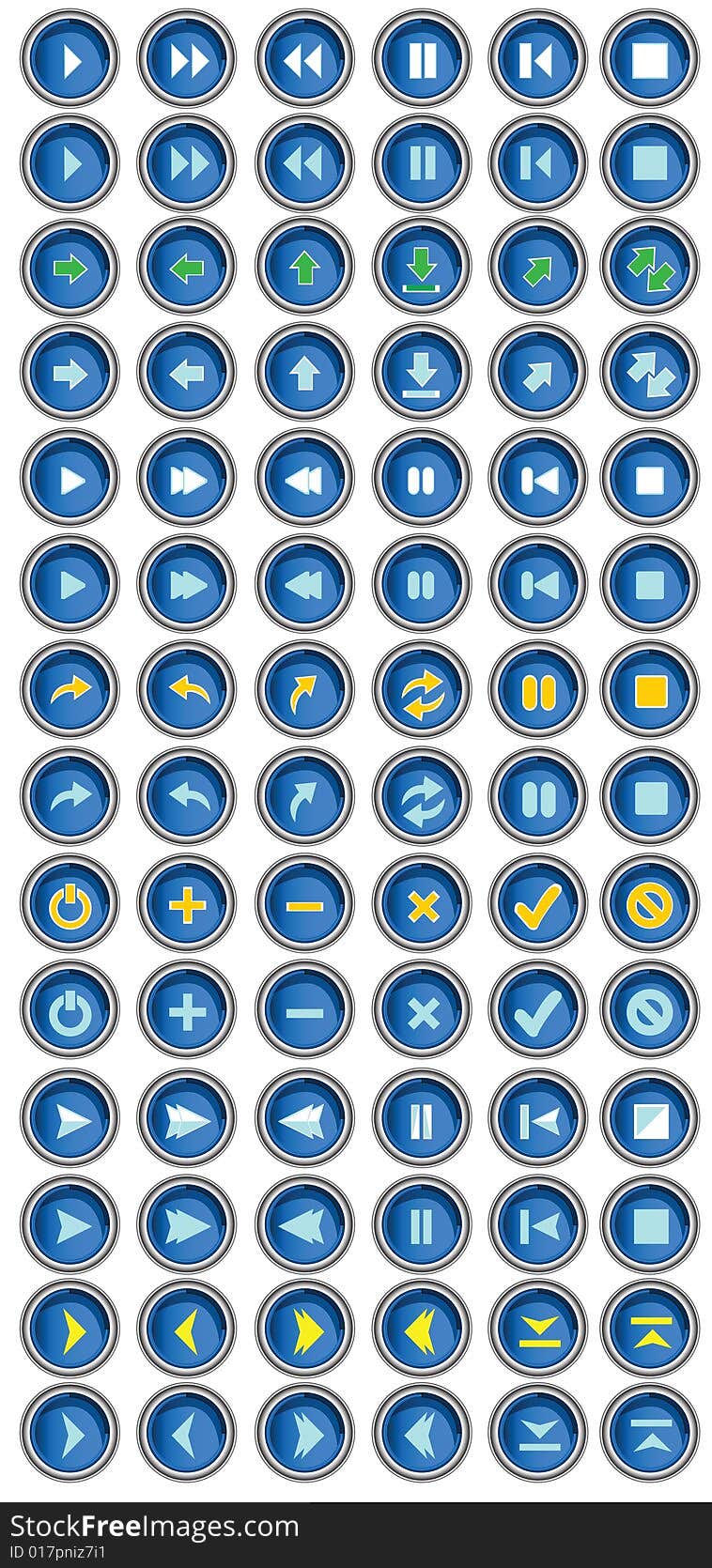 Vector illustration of 84 blue button icons , mainly arrows. Vector illustration of 84 blue button icons , mainly arrows.