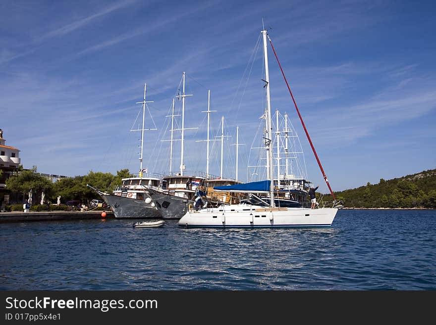 Yacht port, mooring sailing boats