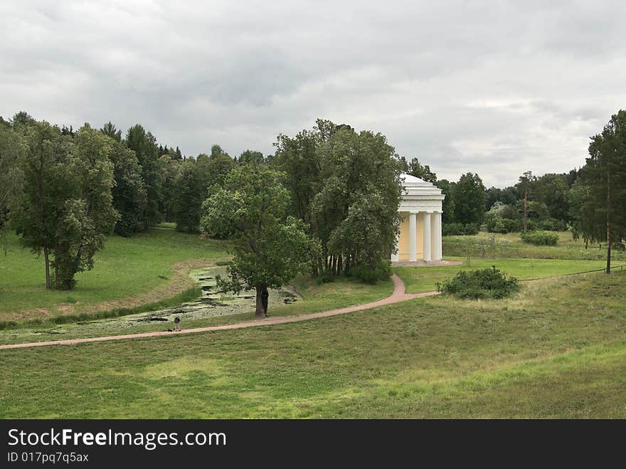 Park landscape with overcast sky