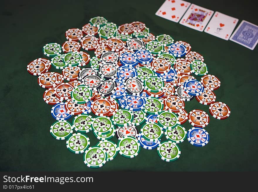 Poker table with chips lying on it