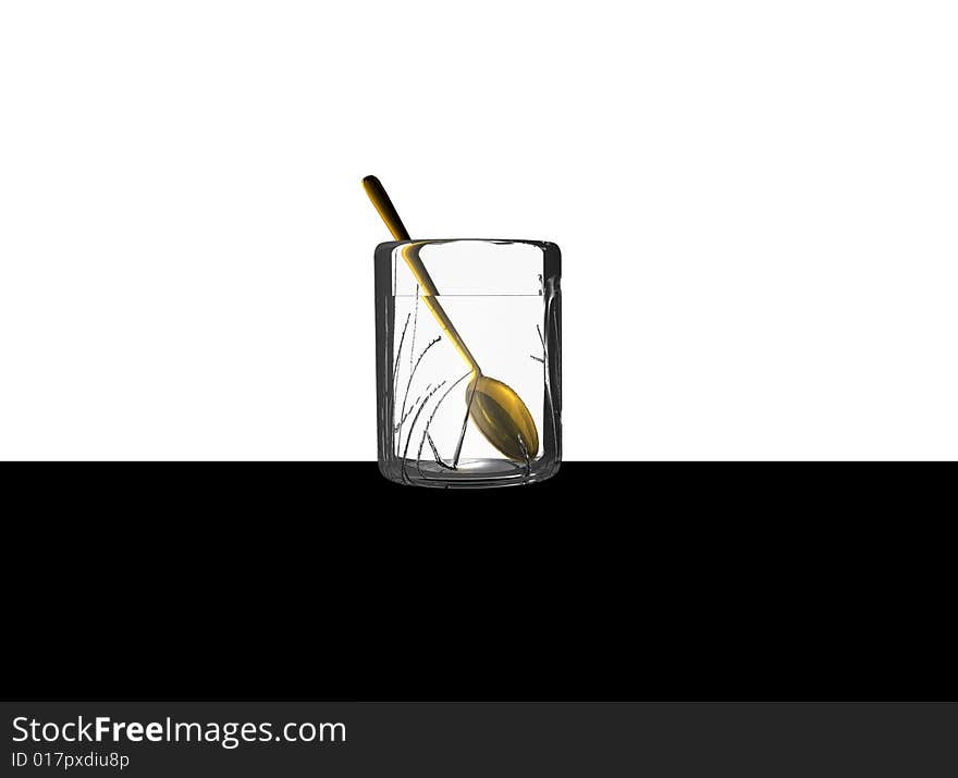 Cracked glass with golden spoon background