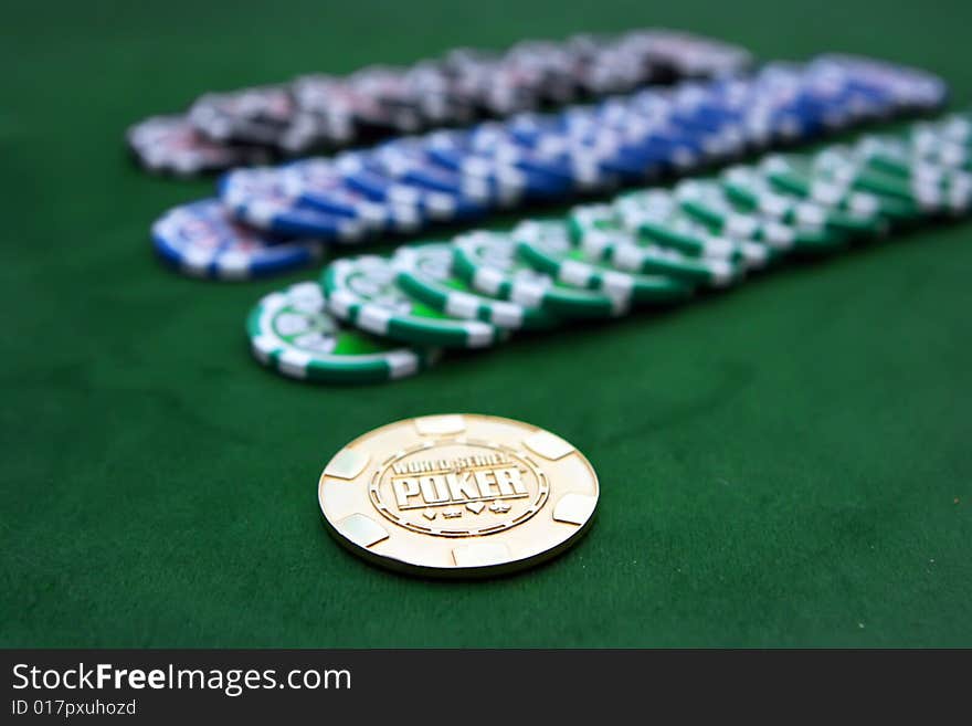 Poker table with chips lying on it