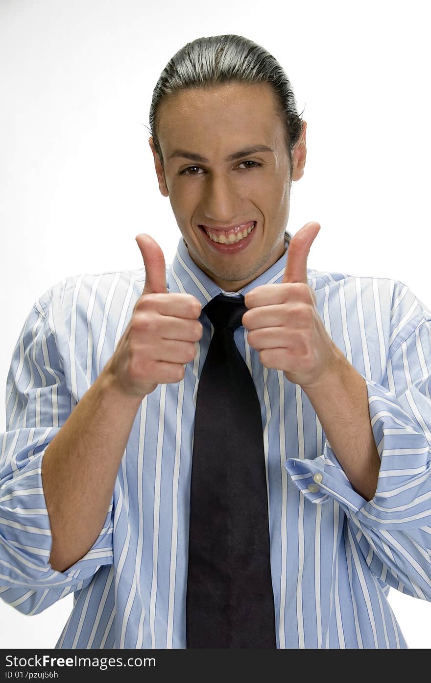 Businessman gesturing thumbs up on an isolated white background