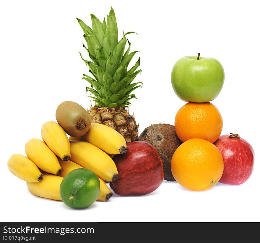 Colorful fresh fruits isolated on white background