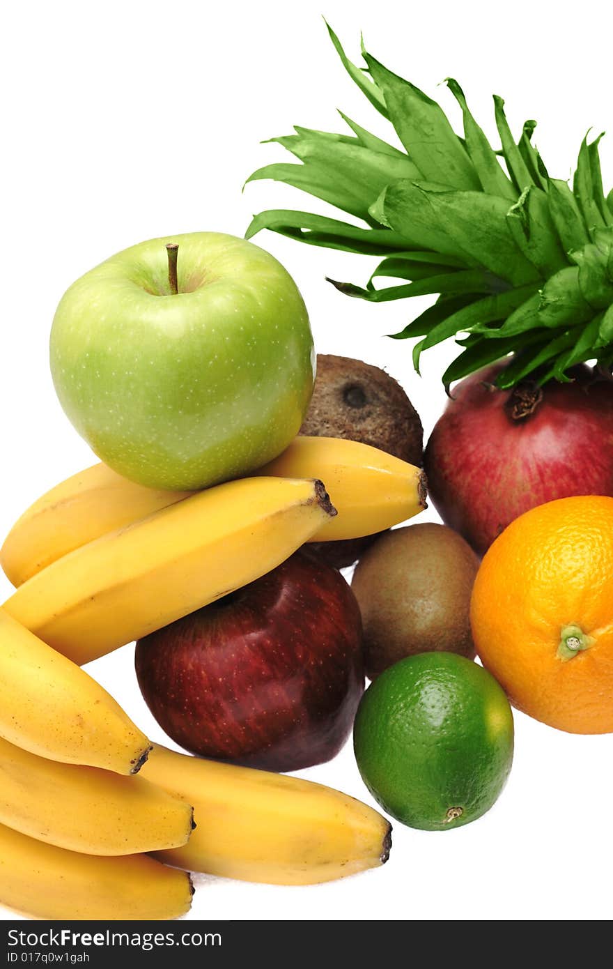 Colorful fresh fruits isolated on white background