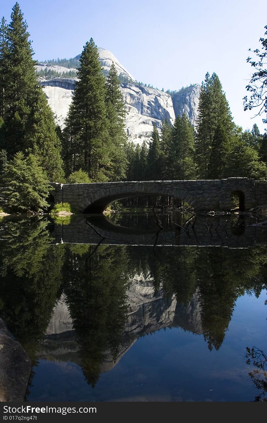 Reflection of a bridge in the water