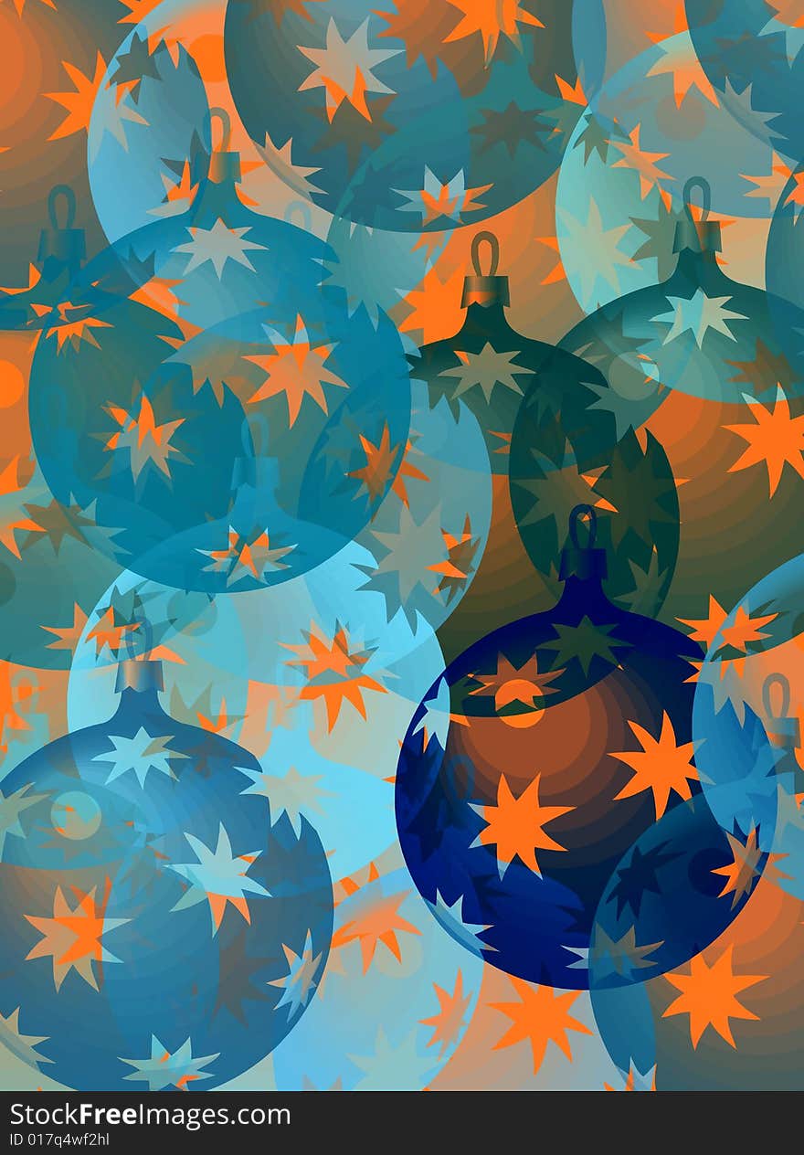 Pattern with christmas decorations in blue and orange. Pattern with christmas decorations in blue and orange