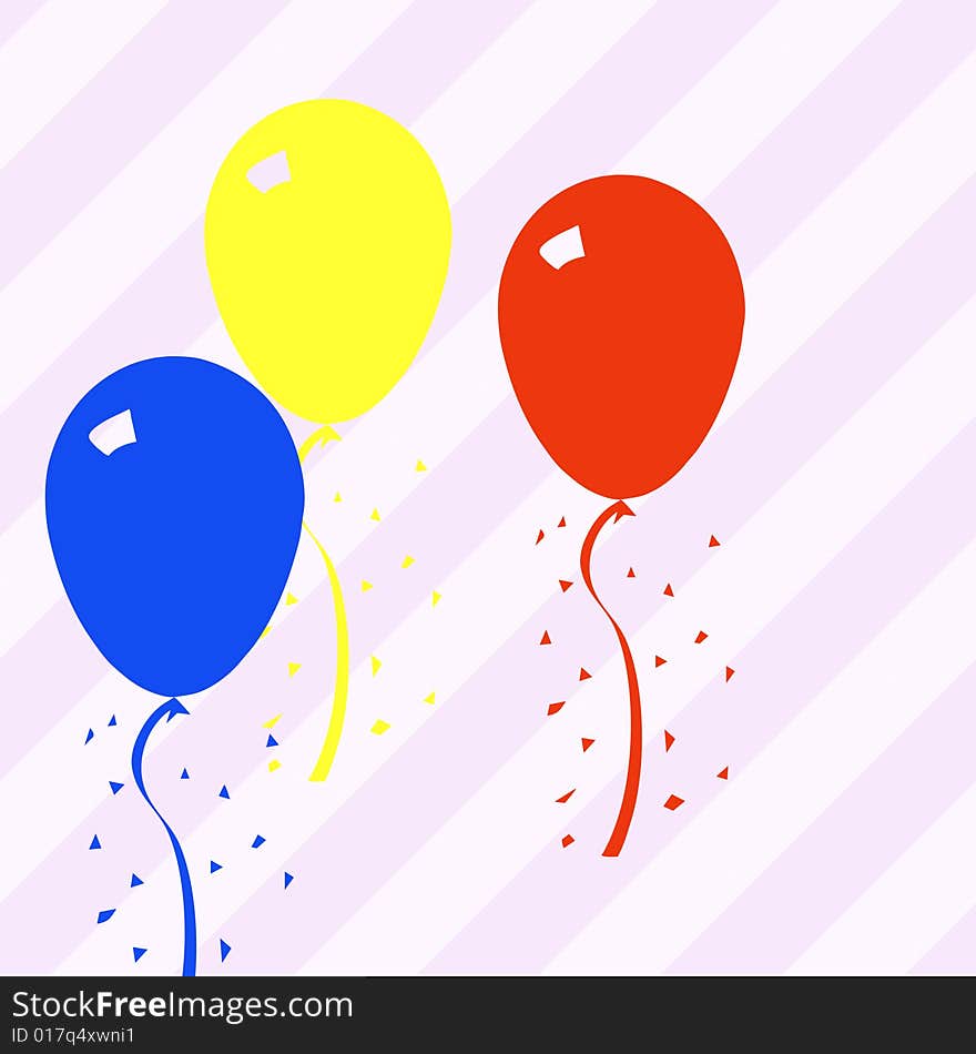 Balloons in primary colors dancing on lined background. Balloons in primary colors dancing on lined background