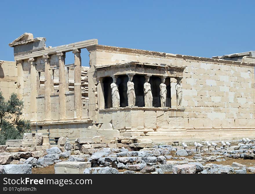 An ancient Greek temple on the north side of the Acropolis of Athens in Greece. An ancient Greek temple on the north side of the Acropolis of Athens in Greece