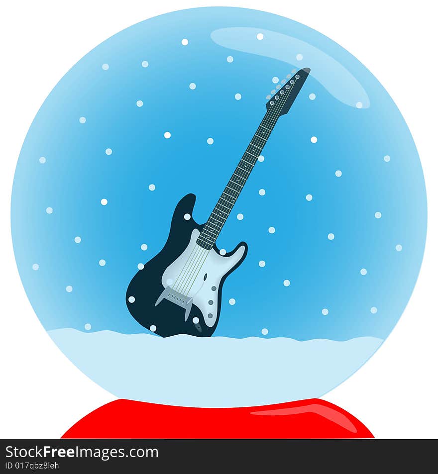 Chrystal ball with guitar and snow in it. Chrystal ball with guitar and snow in it