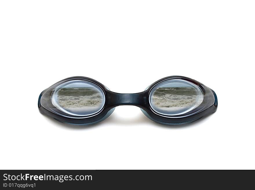 Black Goggles Reflected Waves In Sea