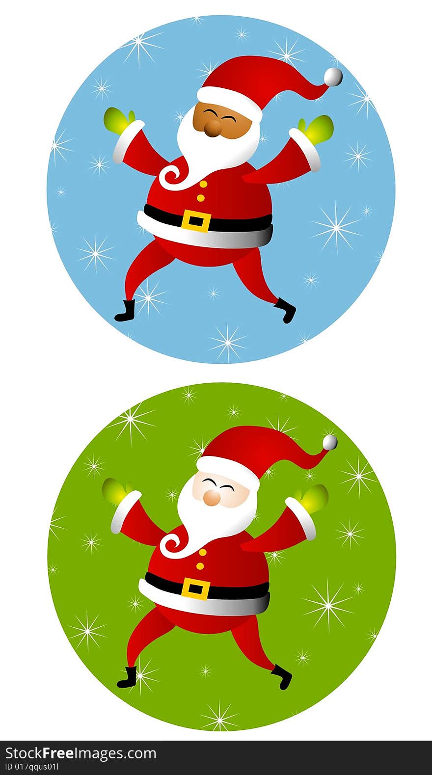 An illustration featuring your choice of Santa Claus icons - caucasian on green and african american on blue. An illustration featuring your choice of Santa Claus icons - caucasian on green and african american on blue