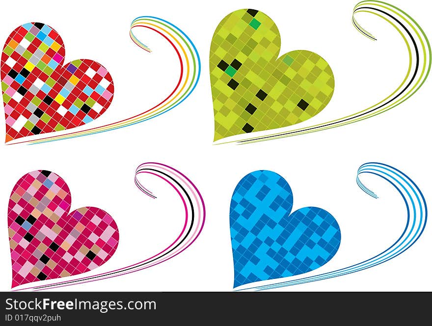 Set of four tiled colorful hearts